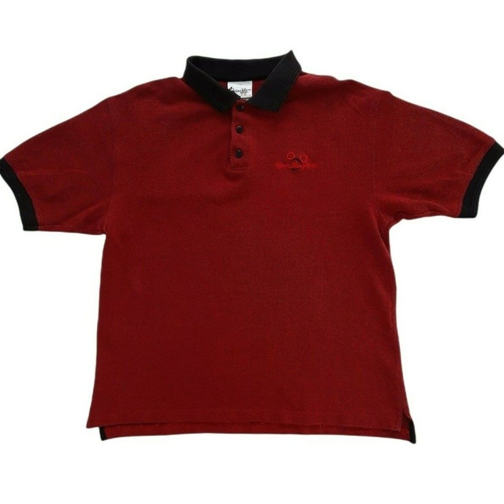 Vtg Walt Disney World mens polo style shirt Size L maroon black chest logo WDW